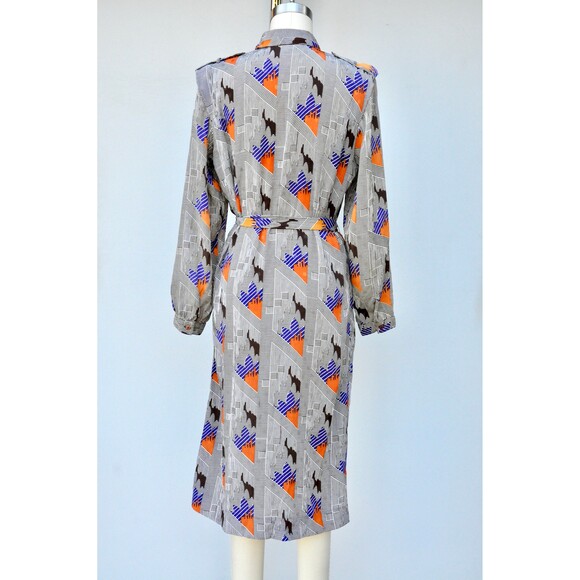Vintage Pierre Balmain Paris Dress 70s 80s Peter Pan Collar Psychedelic XS S M - Picture 4 of 9